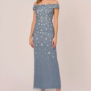 Adrianna Papell Off Shoulder Embellished Dress - Vintage Blue -  NWT - SZ 6